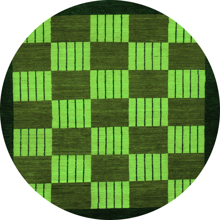 Round Machine Washable Checkered Green Modern Area Rugs, wshabs1531grn