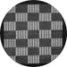 Round Machine Washable Checkered Gray Modern Rug, wshabs1531gry