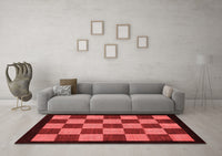 Machine Washable Checkered Red Modern Rug, wshabs1531red