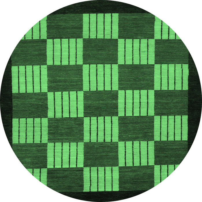 Round Machine Washable Checkered Emerald Green Modern Area Rugs, wshabs1531emgrn