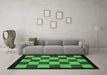 Machine Washable Checkered Emerald Green Modern Area Rugs in a Living Room,, wshabs1531emgrn