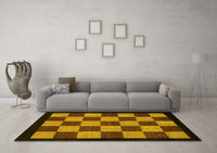 Machine Washable Checkered Yellow Modern Rug, wshabs1531yw