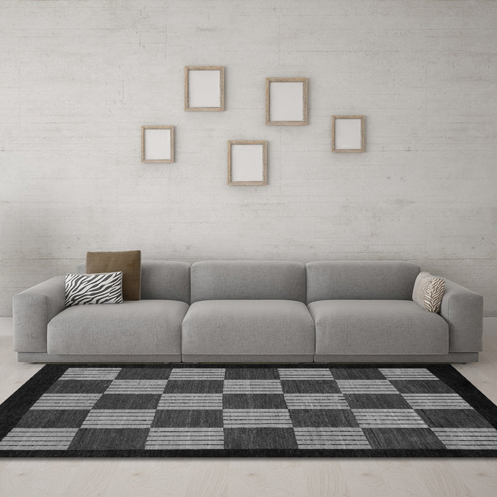 Machine Washable Checkered Gray Modern Rug in a Living Room,, wshabs1531gry