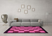 Machine Washable Checkered Pink Modern Rug in a Living Room, wshabs1531pnk