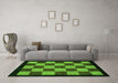 Machine Washable Checkered Green Modern Area Rugs in a Living Room,, wshabs1531grn