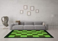 Machine Washable Checkered Green Modern Rug, wshabs1531grn