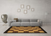 Machine Washable Checkered Brown Modern Rug in a Living Room,, wshabs1531brn