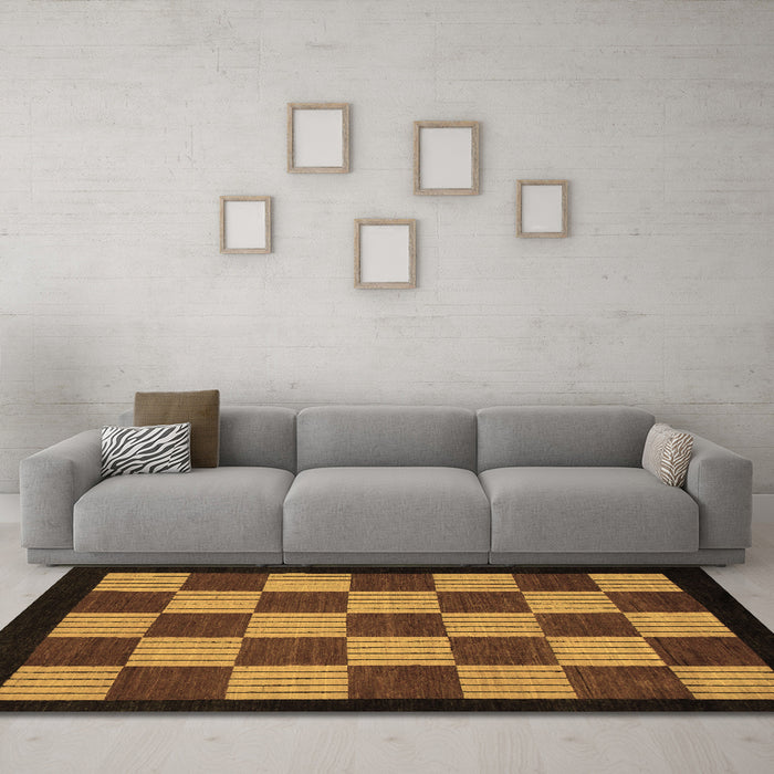 Machine Washable Checkered Brown Modern Rug in a Living Room,, wshabs1531brn