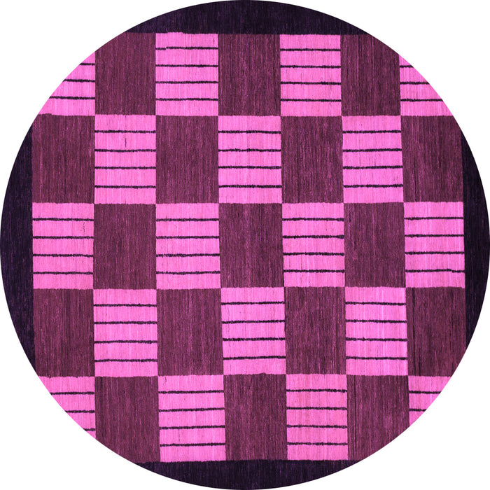 Round Machine Washable Checkered Purple Modern Area Rugs, wshabs1531pur