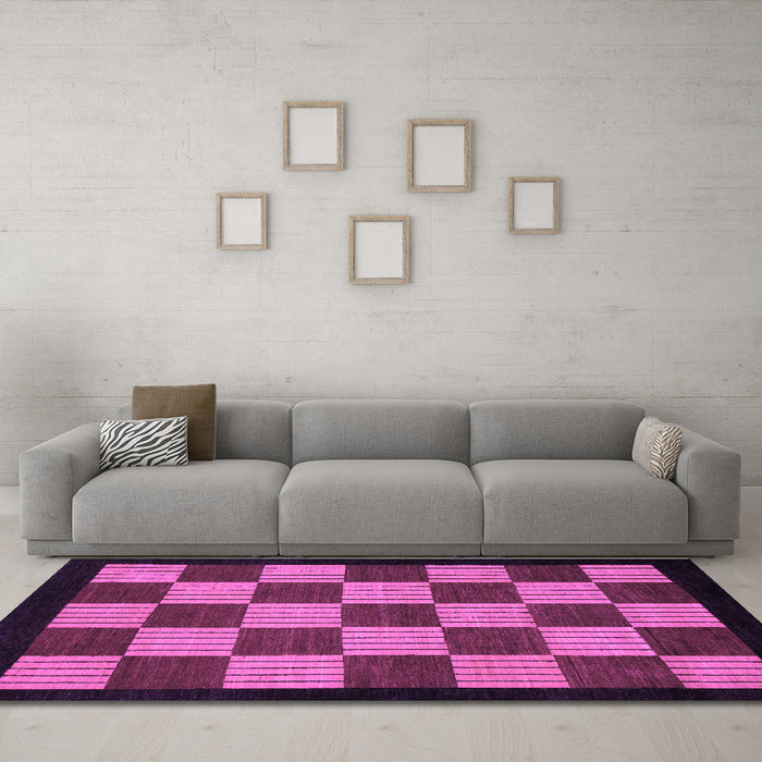 Machine Washable Checkered Purple Modern Area Rugs in a Living Room, wshabs1531pur