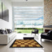 Square Abstract Red Checkered Rug in a Living Room, abs1531