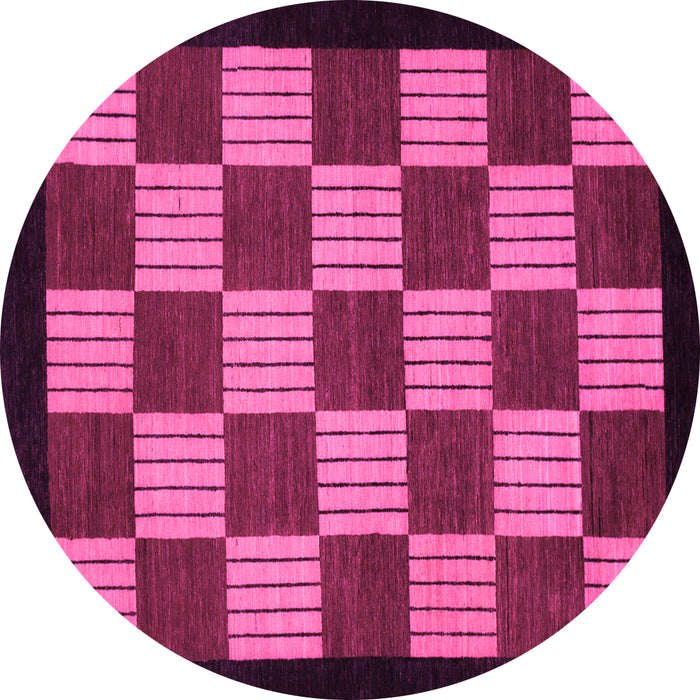 Round Machine Washable Checkered Pink Modern Rug, wshabs1531pnk