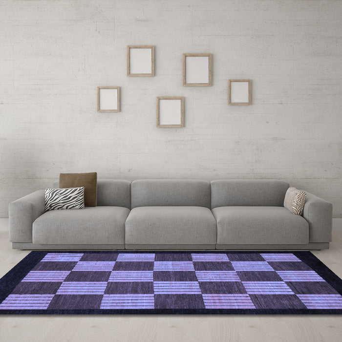 Machine Washable Checkered Blue Modern Rug in a Living Room, wshabs1531blu
