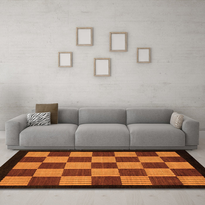 Machine Washable Checkered Orange Modern Area Rugs in a Living Room, wshabs1531org