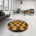 Round Abstract Red Checkered Rug in a Office, abs1531