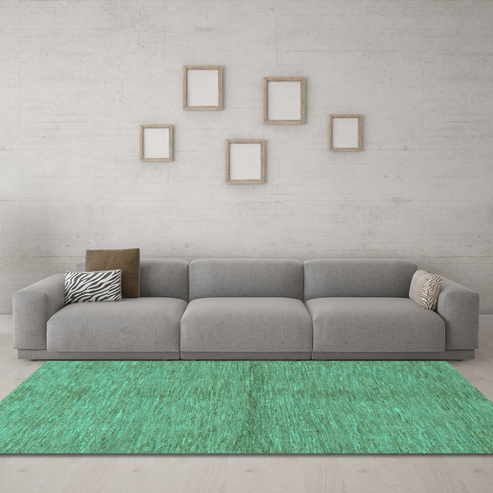 Machine Washable Abstract Turquoise Modern Area Rugs in a Living Room,, wshabs1533turq