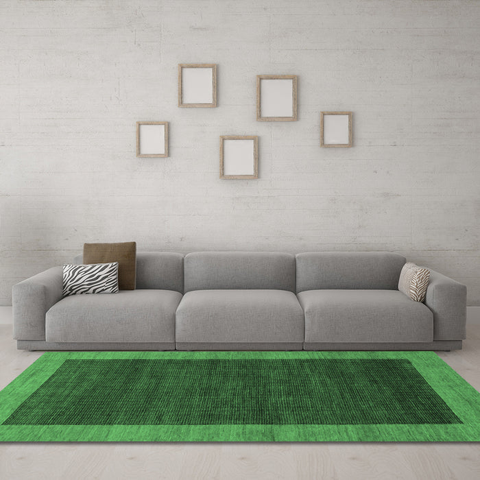Machine Washable Abstract Emerald Green Modern Area Rugs in a Living Room,, wshabs1534emgrn