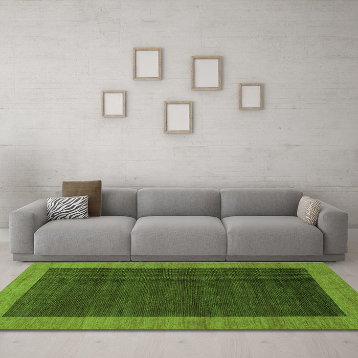 Machine Washable Abstract Green Modern Area Rugs in a Living Room,, wshabs1534grn