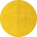 Round Machine Washable Solid Yellow Modern Rug, wshabs1535yw