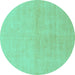 Round Machine Washable Solid Turquoise Modern Area Rugs, wshabs1535turq