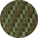 Round Checkered Turquoise Modern Rug, abs1536turq