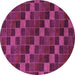Round Machine Washable Checkered Purple Modern Area Rugs, wshabs1536pur