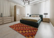 Abstract Red Checkered Rug in a Bedroom, abs1536