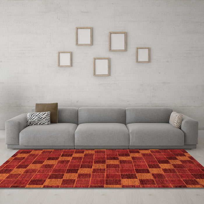 Machine Washable Checkered Orange Modern Area Rugs in a Living Room, wshabs1536org