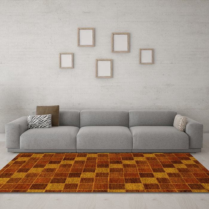 Machine Washable Checkered Yellow Modern Rug in a Living Room, wshabs1536yw