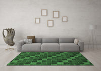 Machine Washable Checkered Emerald Green Modern Rug, wshabs1536emgrn