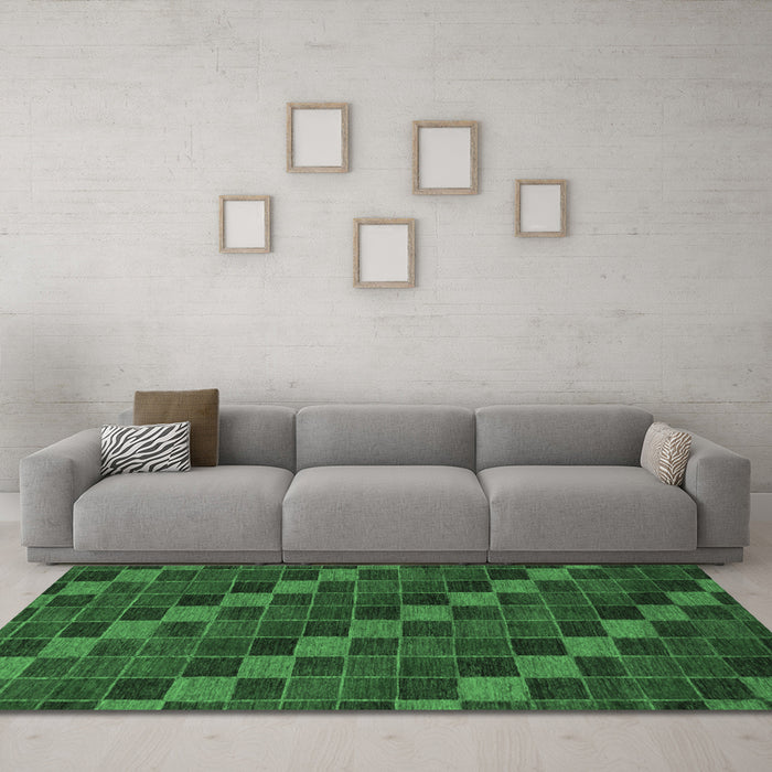 Machine Washable Checkered Emerald Green Modern Area Rugs in a Living Room,, wshabs1536emgrn