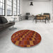 Round Machine Washable Abstract Tomato Red Rug in a Office, wshabs1536