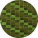 Round Machine Washable Checkered Green Modern Area Rugs, wshabs1536grn