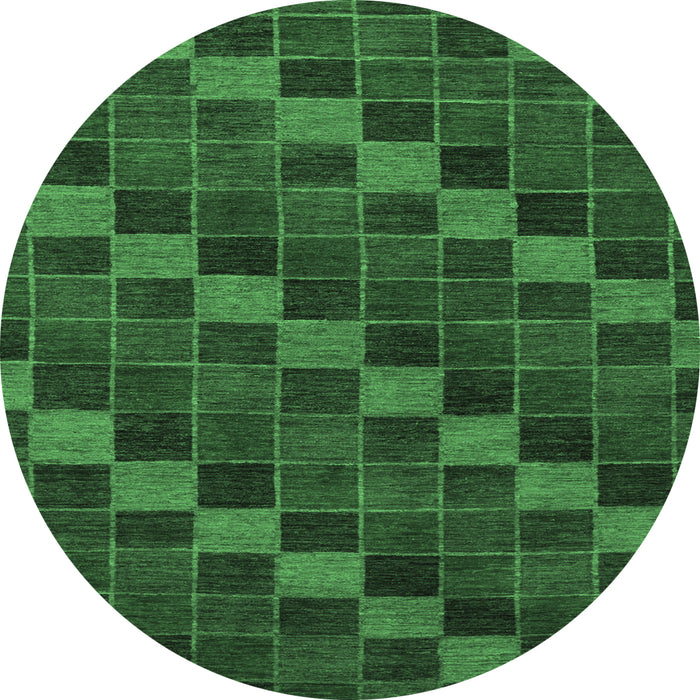 Round Machine Washable Checkered Emerald Green Modern Area Rugs, wshabs1536emgrn
