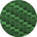 Round Machine Washable Checkered Emerald Green Modern Area Rugs, wshabs1536emgrn