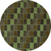 Round Machine Washable Checkered Turquoise Modern Area Rugs, wshabs1536turq