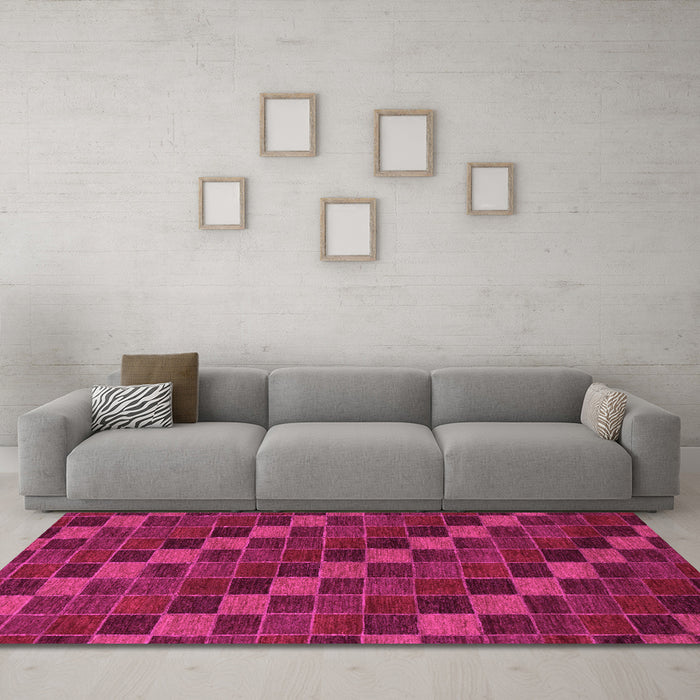 Machine Washable Checkered Pink Modern Rug in a Living Room, wshabs1536pnk
