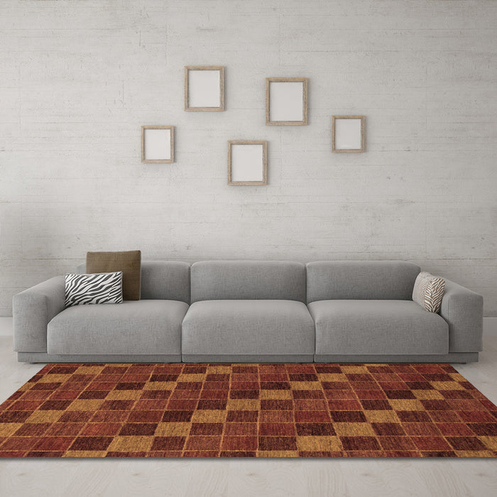 Machine Washable Checkered Brown Modern Rug in a Living Room,, wshabs1536brn