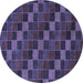 Round Machine Washable Checkered Blue Modern Rug, wshabs1536blu