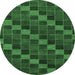 Round Checkered Emerald Green Modern Rug, abs1536emgrn