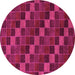 Round Machine Washable Checkered Pink Modern Rug, wshabs1536pnk