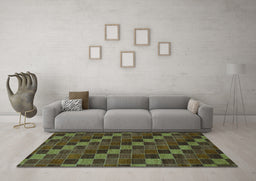Machine Washable Checkered Turquoise Modern Area Rugs in a Living Room,, wshabs1536turq