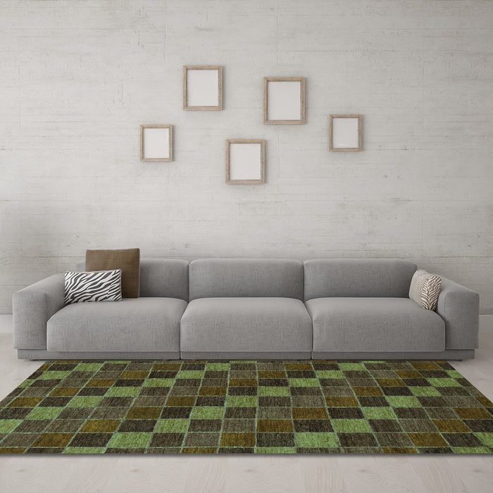 Machine Washable Checkered Turquoise Modern Area Rugs in a Living Room,, wshabs1536turq