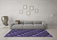 Machine Washable Checkered Blue Modern Rug, wshabs1536blu