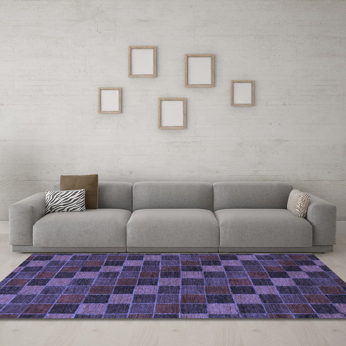 Machine Washable Checkered Blue Modern Rug in a Living Room, wshabs1536blu
