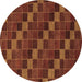 Round Machine Washable Checkered Brown Modern Rug, wshabs1536brn