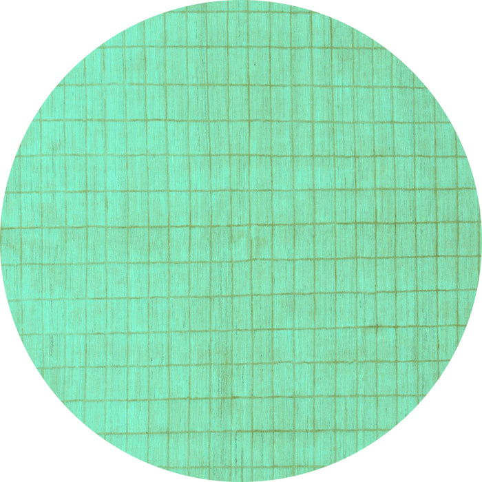 Round Machine Washable Solid Turquoise Modern Area Rugs, wshabs1537turq