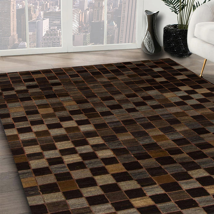 Machine Washable Abstract Sepia Brown Rug in a Family Room, wshabs1538