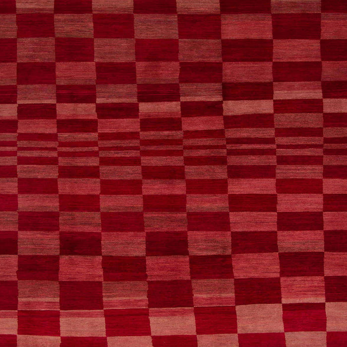 Square Abstract Red Checkered Rug, abs1539