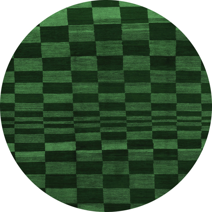 Round Machine Washable Checkered Emerald Green Modern Area Rugs, wshabs1539emgrn
